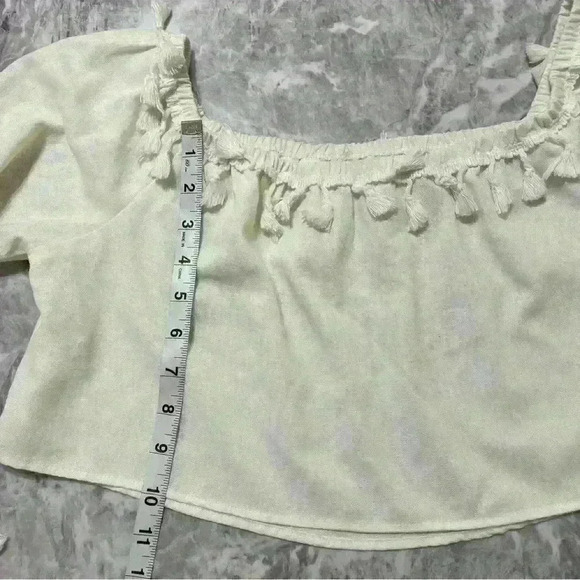 Women’s Linen Cropped Long Sleeve OFF SHOULDER Macrame size LARGE WHITE Beach - Picture 6 of 9